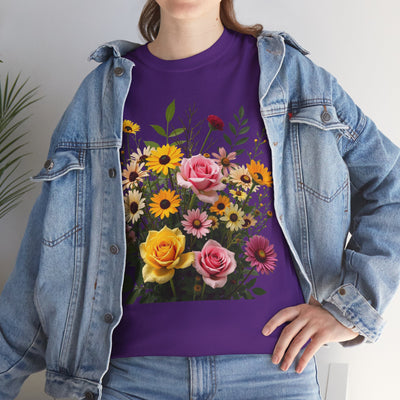 Wildflowers and Pink & Yellow Roses, Graphic T-Shirts for Women, Floral Shirt, Womens Short Sleeve, Ladies Graphic Tees #5150TTS