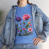 Wildflowers and Pink/Violet Roses, Graphic T-Shirts for Women, Floral Shirt, Womens Short Sleeve, Ladies Graphic Tees #5101TTS