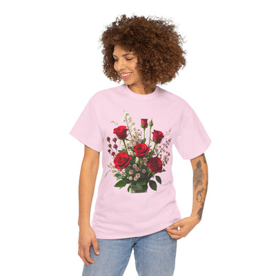 Wildflowers and Red Roses, Graphic T-Shirts for Women, Floral Shirt, Womens Short Sleeve, Ladies Graphic Tees #5130TTS