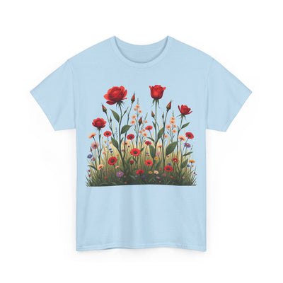 Wildflowers and Red Roses, Graphic T-Shirts for Women, Floral Shirt, Womens Short Sleeve, Ladies Graphic Tees #5032TTS