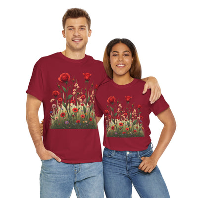 Wildflowers and Red Roses, Graphic T-Shirts for Women, Floral Shirt, Womens Short Sleeve, Ladies Graphic Tees #5032TTS