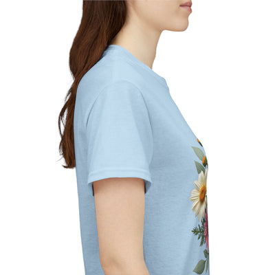Wildflowers and Pink & Yellow Roses, Graphic T-Shirts for Women, Floral Shirt, Womens Short Sleeve, Ladies Graphic Tees #5145TTS