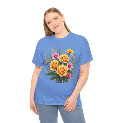 Wildflowers and Yellow Roses, Graphic T-Shirts for Women, Floral Shirt, Womens Short Sleeve, Ladies Graphic Tees #5135TTS