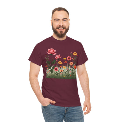 Wildflowers and Pink Roses, Graphic T-Shirts for Women, Floral Shirt, Womens Short Sleeve, Ladies Graphic Tees #5020TTS