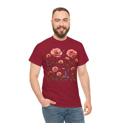 Wildflowers and Pink Roses, Graphic T-Shirts for Women, Floral Shirt, Womens Short Sleeve, Ladies Graphic Tees #5015TTS