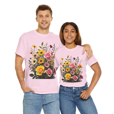 Wildflowers and Pink & Yellow Roses, Graphic T-Shirts for Women, Floral Shirt, Womens Short Sleeve, Ladies Graphic Tees #5150TTS