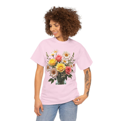 Wildflowers and Pink & Yellow Roses, Graphic T-Shirts for Women, Floral Shirt, Womens Short Sleeve, Ladies Graphic Tees #5136TTS