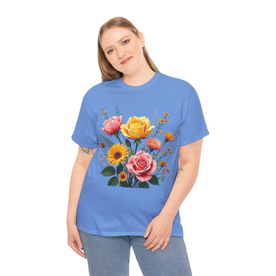 Wildflowers and Pink & Yellow Roses, Graphic T-Shirts for Women, Floral Shirt, Womens Short Sleeve, Ladies Graphic Tees #5146TTS