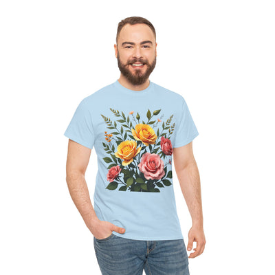 Wildflowers and Pink & Yellow Roses, Graphic T-Shirts for Women, Floral Shirt, Womens Short Sleeve, Ladies Graphic Tees #5149TTS