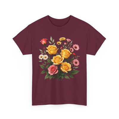Wildflowers and Pink & Yellow Roses, Graphic T-Shirts for Women, Floral Shirt, Womens Short Sleeve, Ladies Graphic Tees #5137TTS
