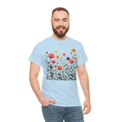 Wildflowers and Pink Roses, Graphic T-Shirts for Women, Floral Shirt, Womens Short Sleeve, Ladies Graphic Tees #5023TTS