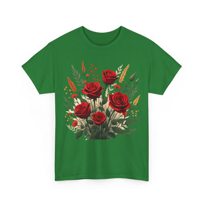 Wildflowers and Red Roses, Graphic T-Shirts for Women, Floral Shirt, Womens Short Sleeve, Ladies Graphic Tees #5129TTS
