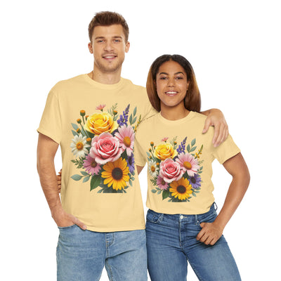 Wildflowers and Pink & Yellow Roses, Graphic T-Shirts for Women, Floral Shirt, Womens Short Sleeve, Ladies Graphic Tees #5145TTS