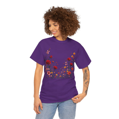 Wildflowers and Red Roses, Graphic T-Shirts for Women, Floral Shirt, Womens Short Sleeve, Ladies Graphic Tees #5033TTS