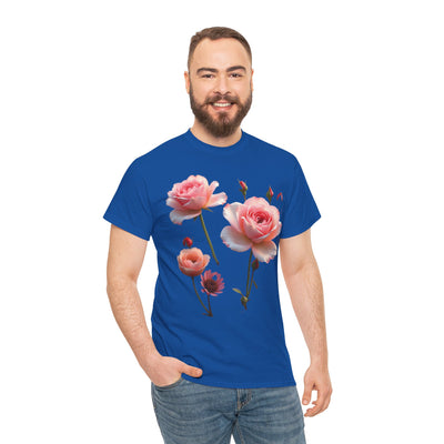 Wildflowers and Pink Roses, Graphic T-Shirts for Women, Floral Shirt, Womens Short Sleeve, Ladies Graphic Tees #5019TTS