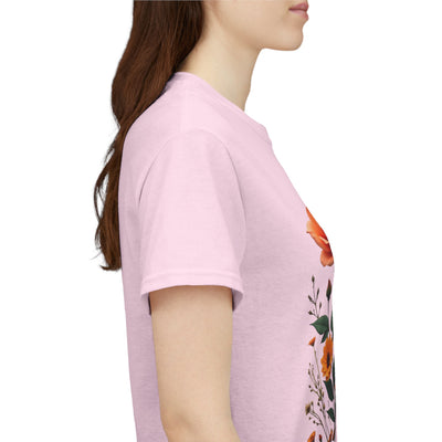 Wildflowers and Orange Roses, Graphic T-Shirts for Women, Floral Shirt, Womens Short Sleeve, Ladies Graphic Tees #5046TTS