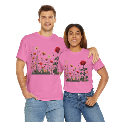 Wildflowers and a Red Rose, Graphic T-Shirts for Women, Floral Shirt, Womens Short Sleeve, Ladies Graphic Tees #5008TTS