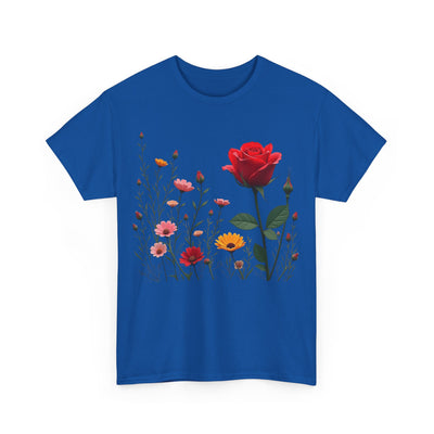 Wildflowers and a Red Rose, Graphic T-Shirts for Women, Floral Shirt, Womens Short Sleeve, Ladies Graphic Tees #5006TTS