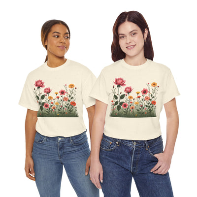 Wildflowers and Pink Roses, Graphic T-Shirts for Women, Floral Shirt, Womens Short Sleeve, Ladies Graphic Tees #5020TTS