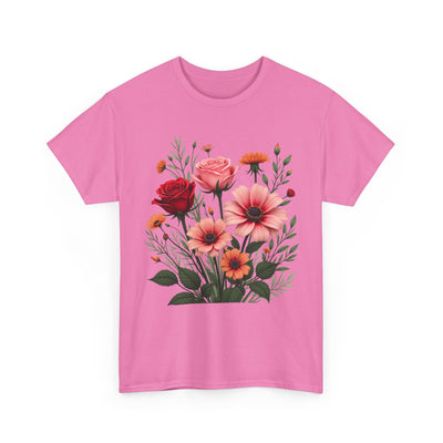 Wildflowers and Pink & Red Roses, Graphic T-Shirts for Women, Floral Shirt, Womens Short Sleeve, Ladies Graphic Tees #5133TTS