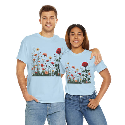 Wildflowers and a Red Rose, Graphic T-Shirts for Women, Floral Shirt, Womens Short Sleeve, Ladies Graphic Tees #5008TTS
