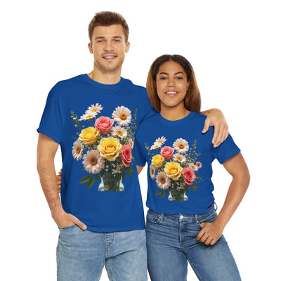 Wildflowers and Pink & Yellow Roses, Graphic T-Shirts for Women, Floral Shirt, Womens Short Sleeve, Ladies Graphic Tees #5136TTS