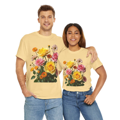 Wildflowers and Pink & Yellow Roses, Graphic T-Shirts for Women, Floral Shirt, Womens Short Sleeve, Ladies Graphic Tees #5148TTS