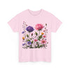 Wildflowers and Pink/Violet Roses, Graphic T-Shirts for Women, Floral Shirt, Womens Short Sleeve, Ladies Graphic Tees #5101TTS