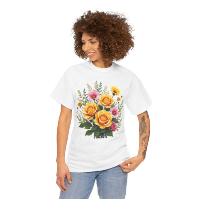 Wildflowers and Yellow Roses, Graphic T-Shirts for Women, Floral Shirt, Womens Short Sleeve, Ladies Graphic Tees #5135TTS