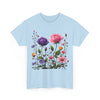 Wildflowers and Pink/Violet Roses, Graphic T-Shirts for Women, Floral Shirt, Womens Short Sleeve, Ladies Graphic Tees #5101TTS