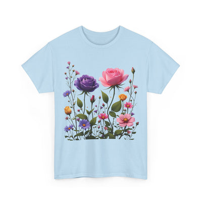 Wildflowers and Pink/Violet Roses, Graphic T-Shirts for Women, Floral Shirt, Womens Short Sleeve, Ladies Graphic Tees #5101TTS