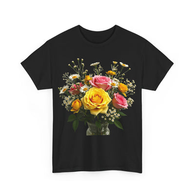 Wildflowers and Pink & Yellow Roses, Graphic T-Shirts for Women, Floral Shirt, Womens Short Sleeve, Ladies Graphic Tees #5143TTS