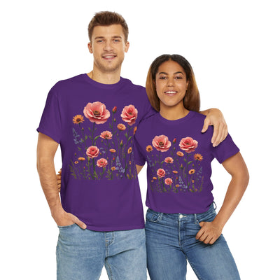 Wildflowers and Pink Roses, Graphic T-Shirts for Women, Floral Shirt, Womens Short Sleeve, Ladies Graphic Tees #5015TTS
