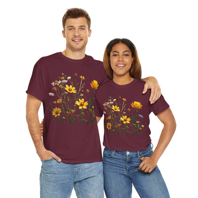 Wildflowers and a Yellow Rose, Graphic T-Shirts for Women, Floral Shirt, Womens Short Sleeve, Ladies Graphic Tees #5009TTS