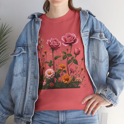 Wildflowers and Pink Roses, Graphic T-Shirts for Women, Floral Shirt, Womens Short Sleeve, Ladies Graphic Tees #5013TTS