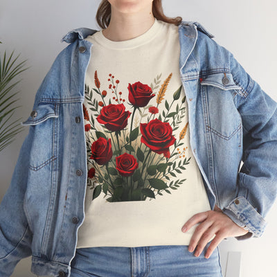 Wildflowers and Red Roses, Graphic T-Shirts for Women, Floral Shirt, Womens Short Sleeve, Ladies Graphic Tees #5129TTS