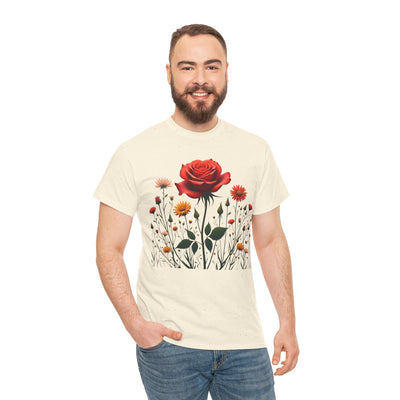 Wildflowers and a Red Rose, Graphic T-Shirts for Women, Floral Shirt, Womens Short Sleeve, Ladies Graphic Tees #5007TTS