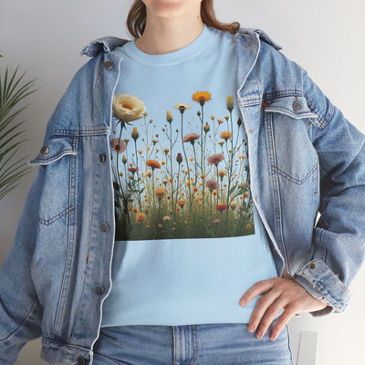 Wildflowers and White Roses, Graphic T-Shirts for Women, Floral Shirt, Womens Short Sleeve, Ladies Graphic Tees #5041TTS