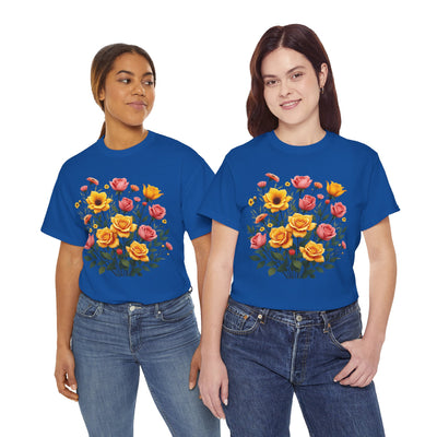 Wildflowers and Pink & Yellow Roses, Graphic T-Shirts for Women, Floral Shirt, Womens Short Sleeve, Ladies Graphic Tees #5139TTS