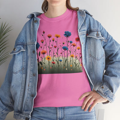 Wildflowers and Blue Roses, Graphic T-Shirts for Women, Floral Shirt, Womens Short Sleeve, Ladies Graphic Tees #5050TTS