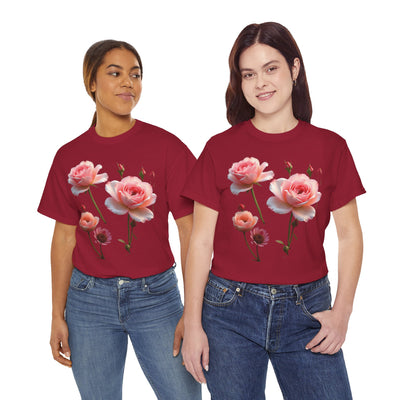 Wildflowers and Pink Roses, Graphic T-Shirts for Women, Floral Shirt, Womens Short Sleeve, Ladies Graphic Tees #5019TTS