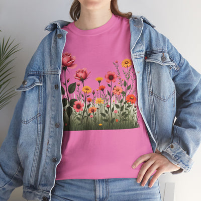 Wildflowers and Pink Roses, Graphic T-Shirts for Women, Floral Shirt, Womens Short Sleeve, Ladies Graphic Tees #5020TTS