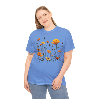 Wildflowers and Yellow Roses, Graphic T-Shirts for Women, Floral Shirt, Womens Short Sleeve, Ladies Graphic Tees #5011TTS