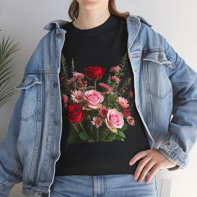 Wildflowers and Red & Pink Roses, Graphic T-Shirts for Women, Floral Shirt, Womens Short Sleeve, Ladies Graphic Tees #5132TTS