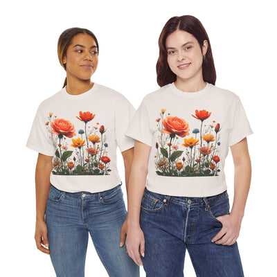 Wildflowers and Orange Roses, Graphic T-Shirts for Women, Floral Shirt, Womens Short Sleeve, Ladies Graphic Tees #5044TTS