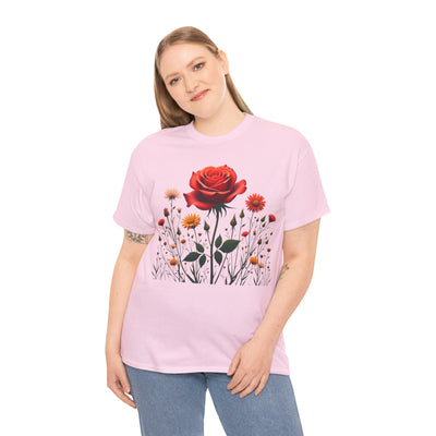 Wildflowers and a Red Rose, Graphic T-Shirts for Women, Floral Shirt, Womens Short Sleeve, Ladies Graphic Tees #5007TTS