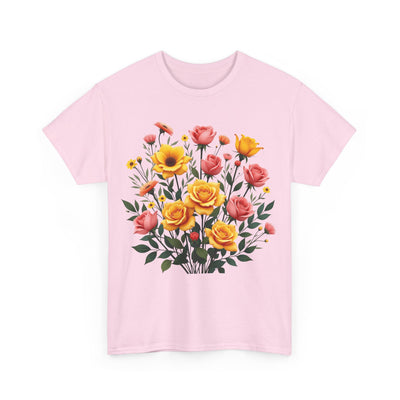 Wildflowers and Pink & Yellow Roses, Graphic T-Shirts for Women, Floral Shirt, Womens Short Sleeve, Ladies Graphic Tees #5139TTS