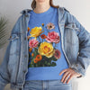 Wildflowers and Pink & Yellow Roses, Graphic T-Shirts for Women, Floral Shirt, Womens Short Sleeve, Ladies Graphic Tees #5148TTS