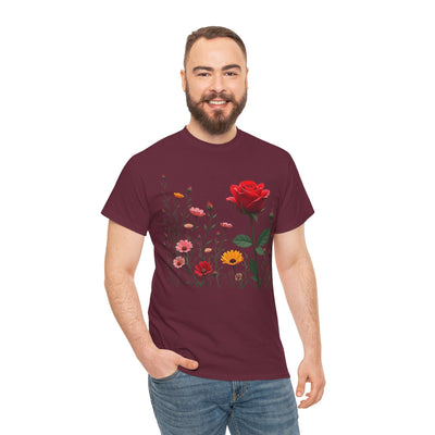 Wildflowers and a Red Rose, Graphic T-Shirts for Women, Floral Shirt, Womens Short Sleeve, Ladies Graphic Tees #5006TTS