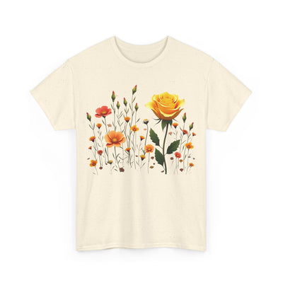 Wildflowers and a Yellow Rose, Graphic T-Shirts for Women, Floral Shirt, Womens Short Sleeve, Ladies Graphic Tees #5010TTS